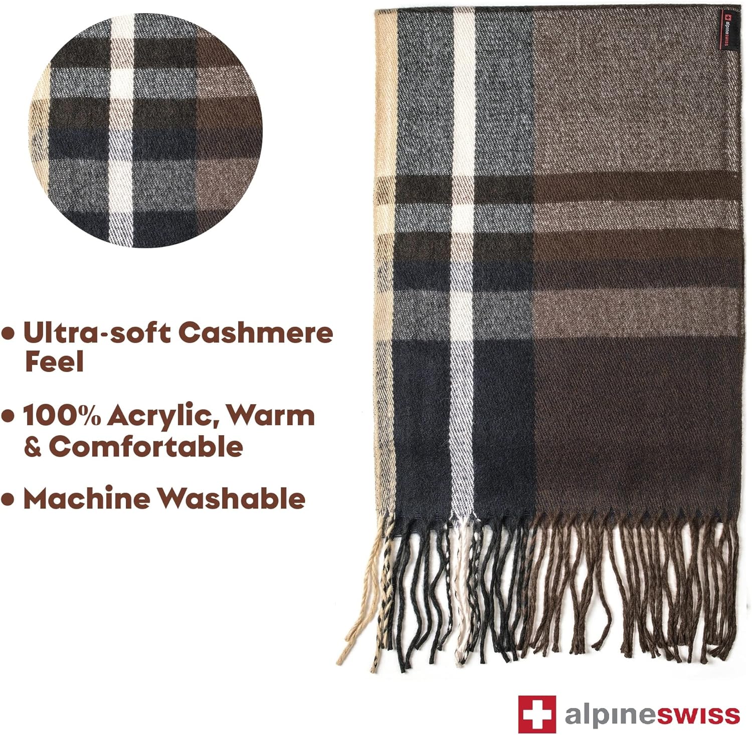 Alpine Swiss Mens Plaid Scarf Softer Than Cashmere Scarves Winter Shawl - Image 2